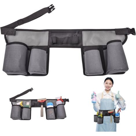 QORVA-Ceinture de nettoyage de vitres avec 4 poches, pochette à outils réglable, ceinture à outils en maille de nylon pour le ménage, ceinture de jardinage portable (1/4)