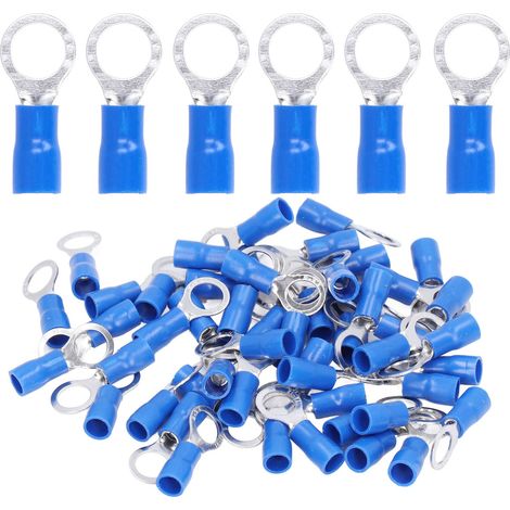 50 Pièces Cosses à Oeil Isolées pour Câbles Électriques, Connecteurs à sertir Cuivre AWG14‑12 RV5.5‑8 (1/5)