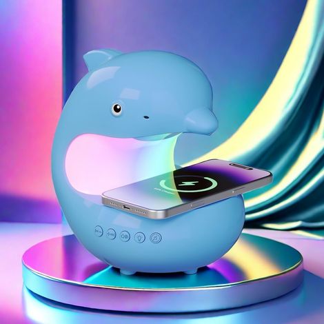 Veilleuse musicale LED rechargeable, adorable lampe de nuit dauphins, 3000 K-6500 K, minuterie 1/2 h, 7 colorées, chargement USB (1/5)