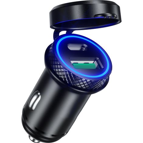 Caricabatteria per sigaro USB C 60W/5A Caricabatteria per auto QC3.0 e PD Tipo C Adattatore per accendisigari USB veloce a doppia porta per iPhone 13/12 Pro/, Galaxy S21/20, Huawei iPad (1/4)