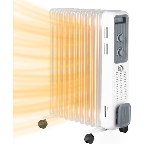 HOMCOM Oil Filled Radiator Portable Heater W/ 11 Fin, 3 Heat Settings, White (1/5)