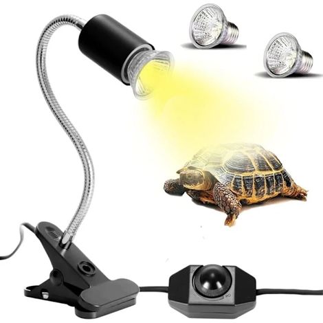 Kit de lampe chauffante pour tortues et reptiles avec 2 ampoules UVA/UVB 25W/50W, base longue, rotation à 360°, pour tortues, reptiles et lézards.