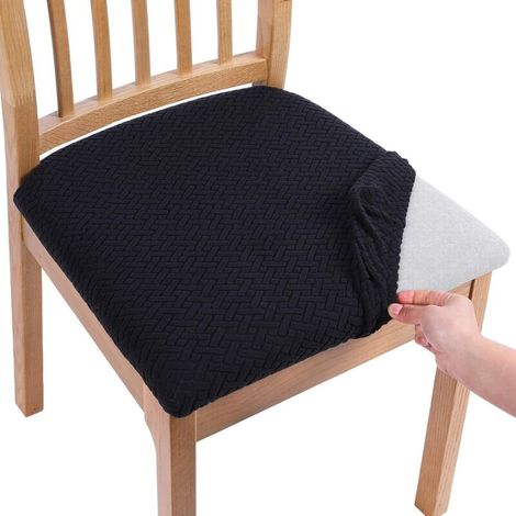 Lot de 4 housses de siège extensibles en jacquard – Motif à rayures longues – Noir (1/5)