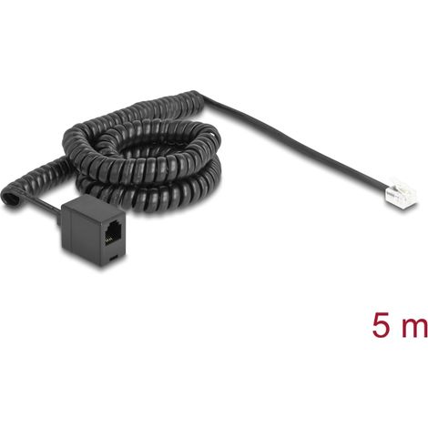 Delock Cable telefÃ³nico en espiral RJ11 macho a RJ11 hembra negro 5 m