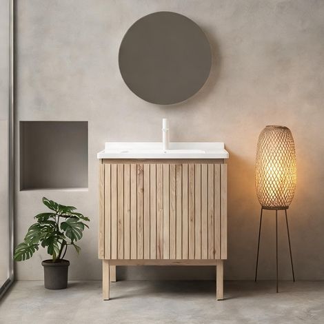 Meuble vasque autoportant en céramique blanche 80,5 cm (1/5)