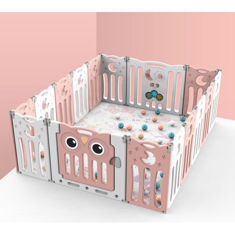 Kids Child Playpen Foldable Safety Gate Fence with Lock, Pink 16 Panels (1/5)