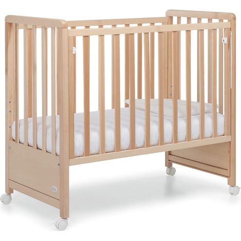 Foppapedretti Lettino Culla Pikkoletto con Sponda a Scomparsa, Made in Italy, Legno di Faggio, per bambini dalla nascita a 36 mesi, rete a doghe regolabile a tre altezze, materasso incluso, Naturale (1/5)