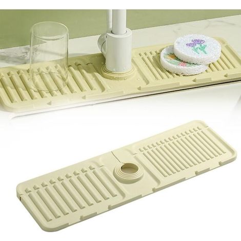 Tapis de Robinet pour évier de Cuisine, Protection Anti-éclaboussures, Tapis de Séchage en Silicone, Plateau d'évier en Pierre à Séchage Rapide, Tapis de Robinet D'évier/blanc cassé (1/3)