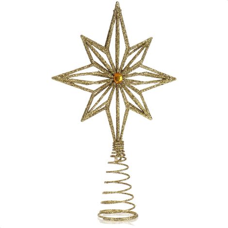 Navidad - Estrella decorativa navideña - Flor de Pascua de pie con lentejuelas - Adorno para árbol de Navidad (Color dorado - S) (1/5)
