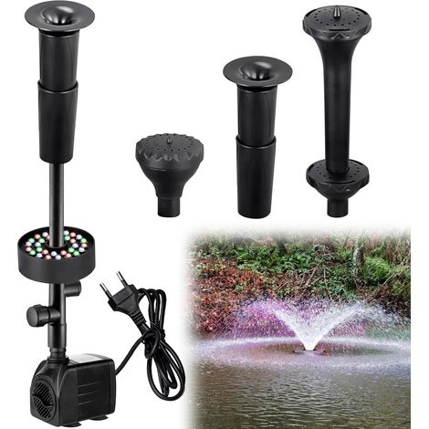 Pompa per fontana da esterno da 25 W: 2000 l/h Pompa per fontana da giardino multicolore con illuminazione a LED Pompa per laghetto con luce integrata Pompa per acquario per decorazione acqua e (1/5)