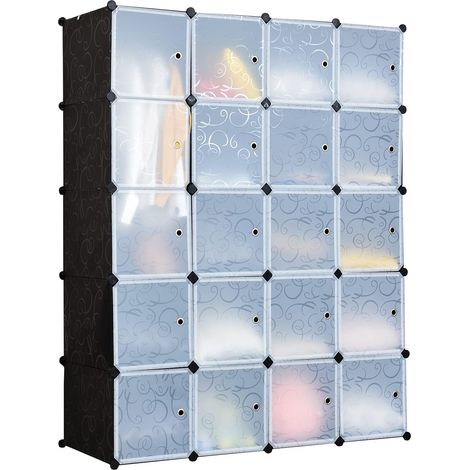 COSTWAY Armoire Penderie(12 Cubes)/(20 Cubes), Armoire de Rangement en Plastique, Motif imprimé, Armoire Chambre Adulte pour Vêtement, Chaussures Jouets, Grande Capacité (20 Cubes, 1 étendoir) (1/5)