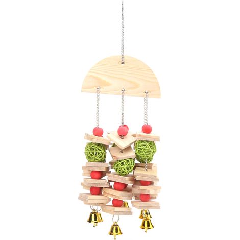 Jouet À Ronger Pour Perroquet - Blocs En Bois Naturel Avec Boules En Rotin Et Perles Colorées - Pour Cage D'Oiseau - Lot De 1 (1/5)