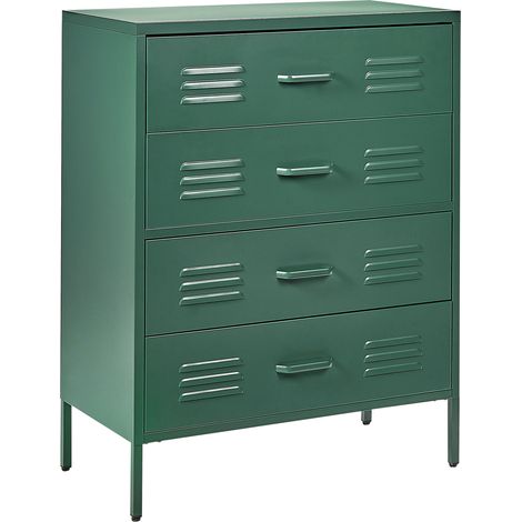 Cómoda de metal verde oscuro 80 x 40 cm 4 cajones almacenaje industrial Enago
