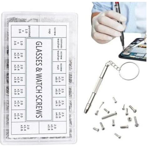 ALLIANDISKit de réparation lunettes, kit d'outils verres Écrous et vis d'entretien lunettes soleil, outil tournevis précision pour montre, téléphone portable, G - (1/5)