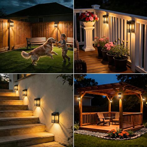 Lampe Solaire Exterieur Jardin, 6 Packs Lumiere Solaire Exterieur Étanche, Rétro LED Applique Solaire Exterieur Décoration pour Chemin Terrasse Patio Clôture Balcon, Blanc Chaud (1/4)