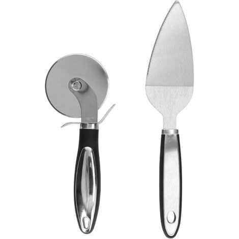 Set da 2 pezzi che include un taglia pizza, una spatola per pizza in acciaio inox e una spatola per pizza in acciaio inox con manico antiscivolo, ideale per cuocere pizze fatte in casa e (1/5)