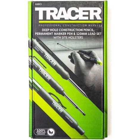 Tracer Kit completo di marcatura per fori profondi, (incluso pennarello indelebile a doppia punta, matita per fori profondi, 6 fondine per dispenser di mine di ricambio) (1/3)