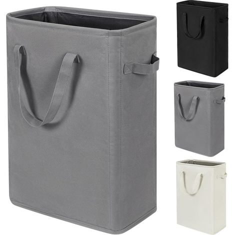 Cesta de ropa fina plegable con asas - Cesta de ropa fina para ropa sucia - Bolsa de ropa estrecha plegable de tela para ropa sucia - 45 l (53,3 cm, gris) (1/5)