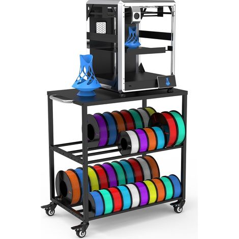 Étagère de Rangement pour Filament d'imprimante 3D, Support de Bobine Filament Métal avec Roulettes, Rack Stockage pour Bobines PLA/ABS/TPU pour Atelier Bureau Domicile (Noir) (1/5)