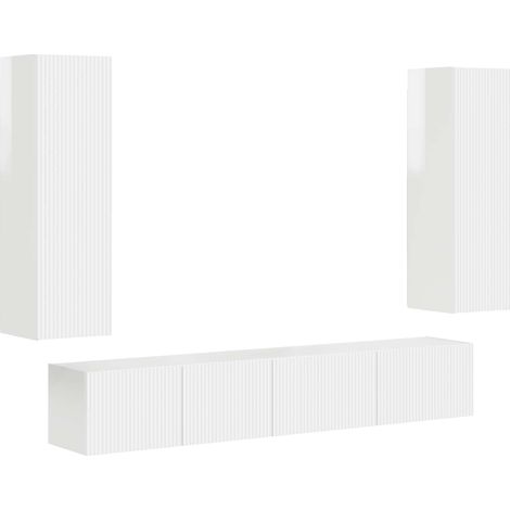TV Cabinet Set 3 pcs High Gloss White Engineered Wood vidaXL