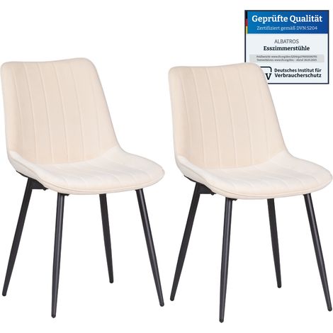 Albatros BOSA Samtstuhl Beige – 2er-Set Esszimmerstühle im modernen Retro-Design, gepolstert & ergonomisch, DEKRA-geprüft, pflegeleichter Bezug (1/5)