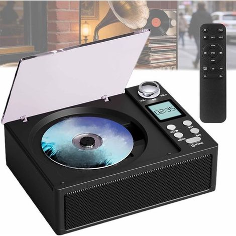 Reproductor de CD portátil con mando a distancia，batería recargable，compatible con USB/SD，reproductor de CD retro pequeño y compacto，color negro (1/5)