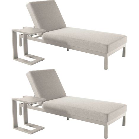 Lot de 2 bains de soleil inclinale avec tablettes en aluminium crème