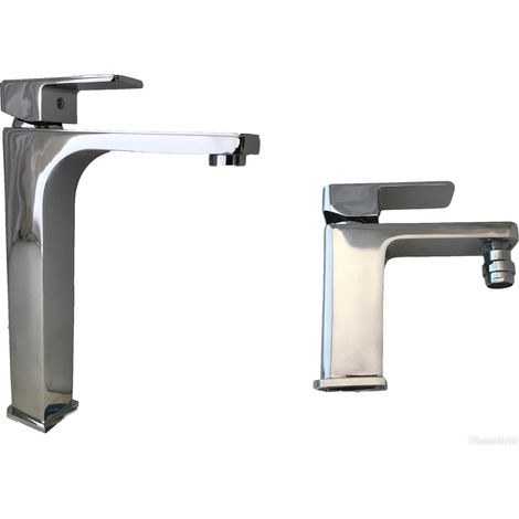Mitigeurs de salle de bain, lavabo de comptoir et bidet carré de la série complète (1/4)