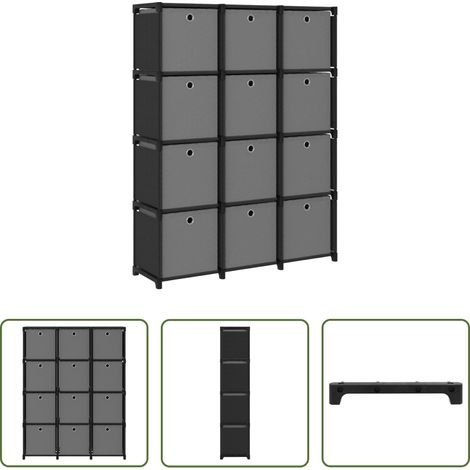 Étagère de décoration - Étagère à 12 cubes avec boîtes Noir 103x30x141 cm Tissu (1/5)