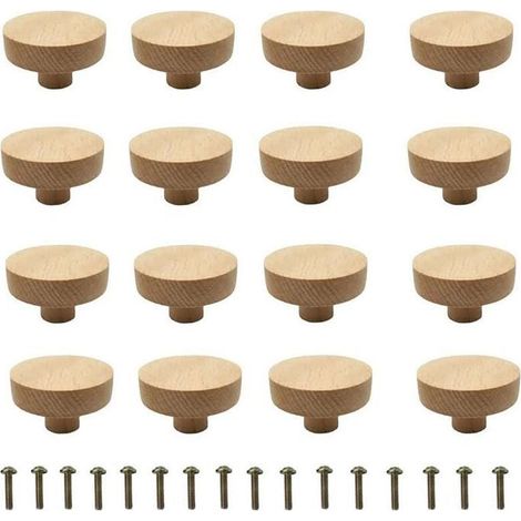 Boutons meuble hêtre 40mm - Vis M4x25 - Porte 9-20mm - Lot 20 pièces (1/5)