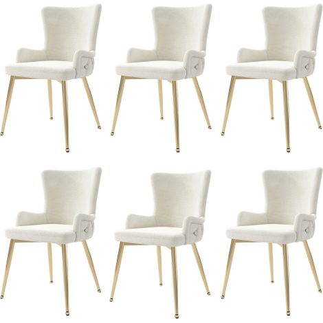 Chaises de salle à manger en velours (Lot de 6) — Chaises d'appoint luxueuses pour salon et chambre, avec quatre pieds en métal doré — Beige