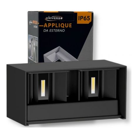 UNIVERSO LAMPADA APPLIQUE LED DA MURO NERA 24W WALL LIGHT CON DOPPIO FASCIO LUMINOSO REGOLABILE IP65 - Colore Luce:Bianco Naturale