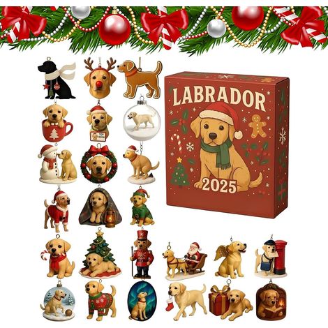 Calendrier de l'Avent 2025 pour les amoureux des chiens Décoration de compte à rebours en acrylique 2D avec ornement d'arbre de 24 jours Cadeau de fête pour maison, voiture, miroir (1/5)