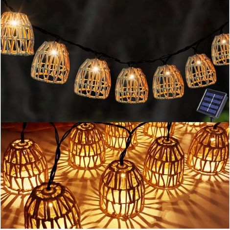 Guirlande lumineuse solaire, 10 sphères solaires en rotin à LED, guirlande lumineuse d'extérieur. (1/5)