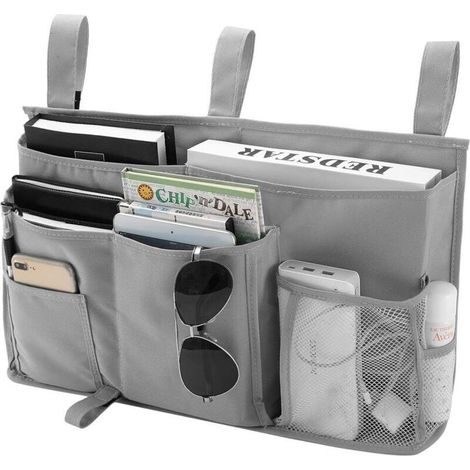 1 Sac de rangement pour lit superposé(Gris), sac de rangement pour lit suspendu, 8 poches, pour lit de chambre d'étudiant, lit d'hôpital, barreaux de lit pour bébé, 600D Oxford Cloth (1/4)