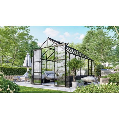 Vitavia Gewächshaus "Cassandra 9900", schwarz, 9,9 m², mit Sockelmauer in basalt, 3 mm ESG (1/3)