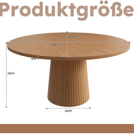 Runder Esstisch 110 x 110 x 75 cm, MDF mit Eichenfurnier, 4 Plätze – MEUBLIV (1/5)