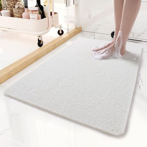 1 tapis de bain antidérapant, en PVC, 40 x 120 cm, blanc, pour baignoire et sols humides (1/4)