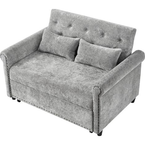 Sofá cama 3 en 1 gris de chenilla con respaldo reclinable y 2 cojines HOMVRA (1/5)