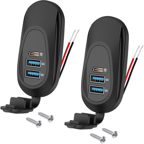 2PCS USB Car Charger Socket, Dual 18W QC3.0 & 20W PD3.0 Ports USB Charger Panel with Waterproof Rubber Cover for Car Truck Boat 12V/24V (1/5)