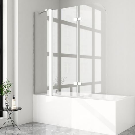 Badewannenaufsatz 160x140cm Duschwand für Badewanne 3 teilig Faltbar mit festem Segment Badewannenaufsätze, Glas Duschabtrennung Badewannenwand Duschwand Badewanne aus 6mm EGS Sicherheitsglas