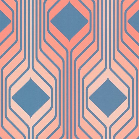 Retro Tapete Profhome 395322 heißgeprägte Vliestapete leicht strukturiert mit geometrischen Formen matt blau beige-rot pastell-orange azur-blau 4,5 m2