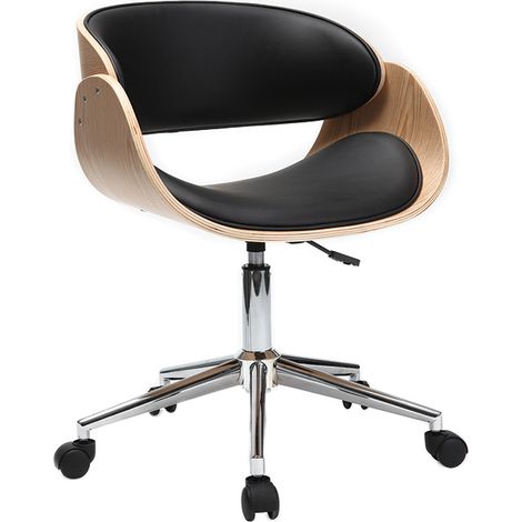 Silla de escritorio negro y madera clara con ruedas BENT
