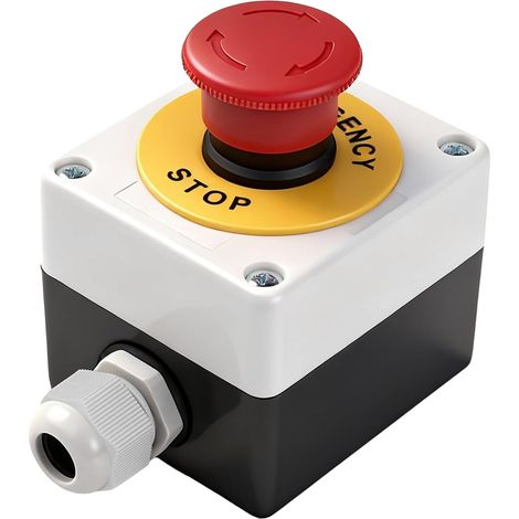 Interrupteur d'arrêt d'urgence champignon rouge 22 mm Verrouillage E-Stop AC:5-690V / DC:5-220V 10 A Bouton poussoir Boîte avec kit rotatif pour installations industrielles (1/5)