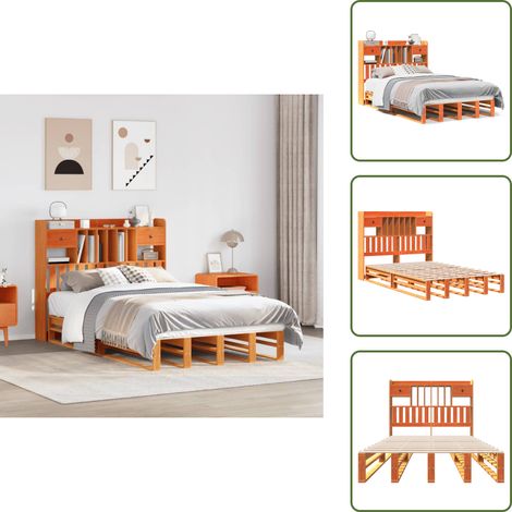 Lit bibliothèque sans matelas cire marron 135x190 cm pin massif - Lit Bibliothèque - Lits Bibliothèque - Lit - Lit Double (1/5)
