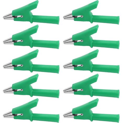 10-teiliges Set Krokodilklemmen-Prüfklemmen (10 mm Öffnung, 10 A) mit 4-mm-Buchse, grün (1/4)