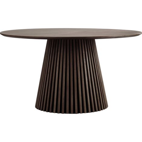 Ebuy24 – Table à manger ronde Ø120cm en bois fumé – Design moderne avec base stable en lattes verticales – Parfaite pour repas élégants (1/5)