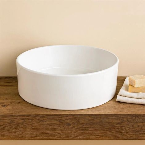 Exagonshop Ciotola 41 cm  da appoggio tonda in ceramica Bianco