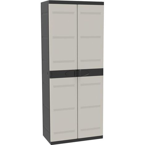 TITANIUM PLASTIKEN Armoire haute 2 portes avec etageres - 70 x 44 x 176 cm - Beige et Noir - Gamme TITANIUM - Interieur et Exter (1/2)