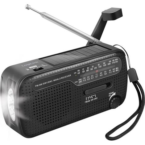 LogiLink SP0074 Notfallradio AM, FM Handkurbel, Solarpanel, Powerbank-Funktion, Taschenlampe, wied (1/5)